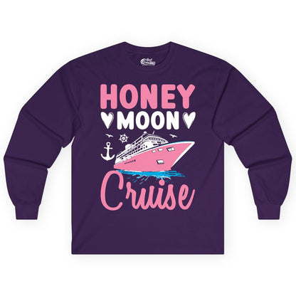 Honeymoon Cruise Shirt - Romantic Nautical Couple Vacation Outfit (Long Sleeve) in Purple - Honeymoon Cruise Shirt - Romantic Nautical Hearts Couple Apparel