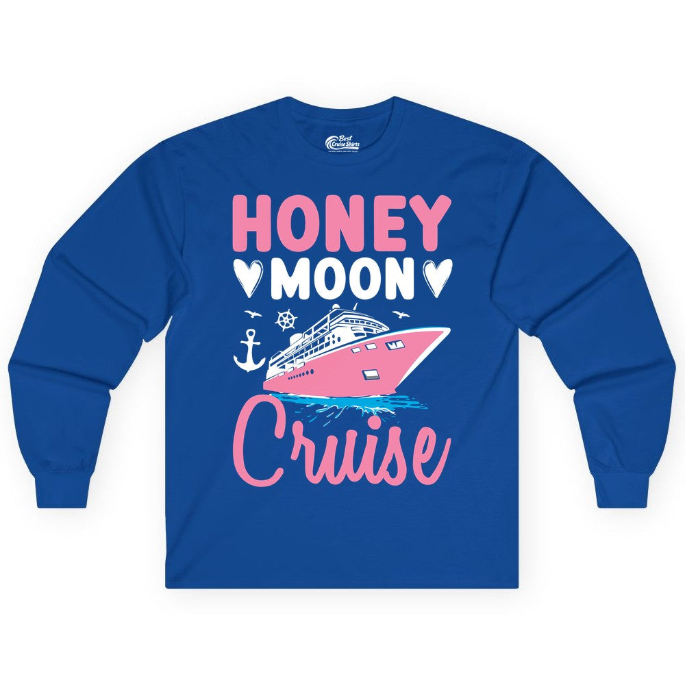 Honeymoon Cruise Shirt - Romantic Nautical Couple Vacation Outfit (Long Sleeve) in Royal - Honeymoon Cruise Shirt - Romantic Nautical Hearts Couple Apparel