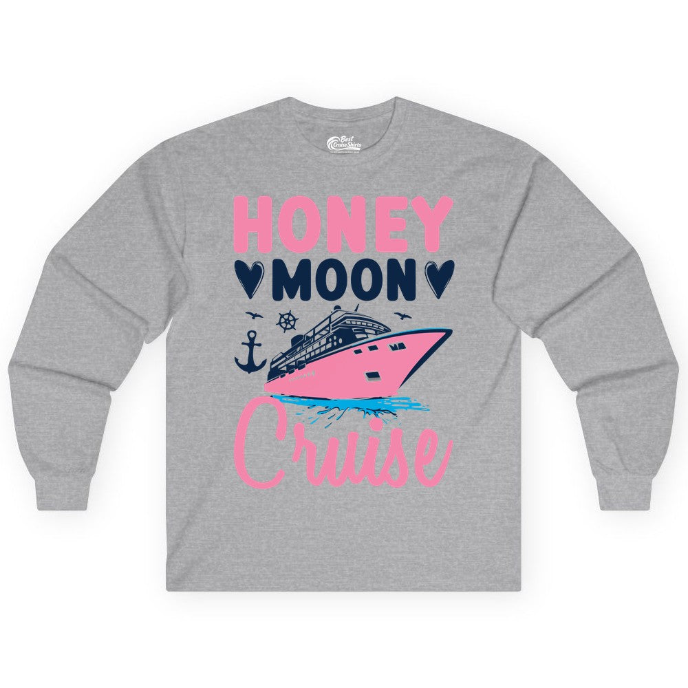 Honeymoon Cruise Shirt - Romantic Nautical Couple Vacation Outfit (Long Sleeve) in Sport Grey - Honeymoon Cruise Shirt - Romantic Nautical Hearts Couple Apparel