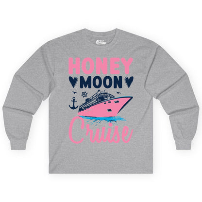 Honeymoon Cruise Shirt - Romantic Nautical Couple Vacation Outfit (Long Sleeve) in Sport Grey - Honeymoon Cruise Shirt - Romantic Nautical Hearts Couple Apparel