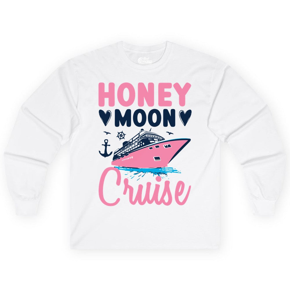 Honeymoon Cruise Shirt - Romantic Nautical Couple Vacation Outfit (Long Sleeve) in White - Honeymoon Cruise Shirt - Romantic Nautical Hearts Couple Apparel