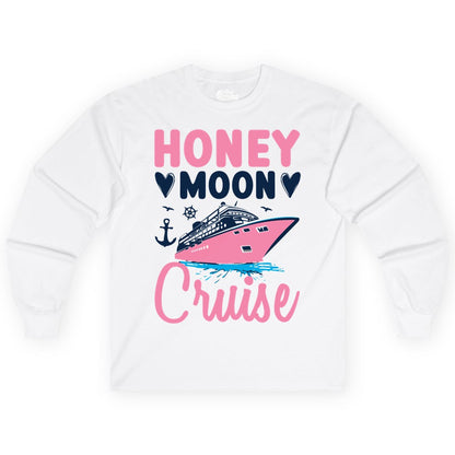 Honeymoon Cruise Shirt - Romantic Nautical Couple Vacation Outfit (Long Sleeve) in White - Honeymoon Cruise Shirt - Romantic Nautical Hearts Couple Apparel