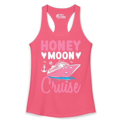 Honeymoon Cruise Shirt - Romantic Nautical Couple Vacation Outfit (Ladies Tank) in Hot Pink - Honeymoon Cruise Shirt - Romantic Nautical Hearts Couple Apparel