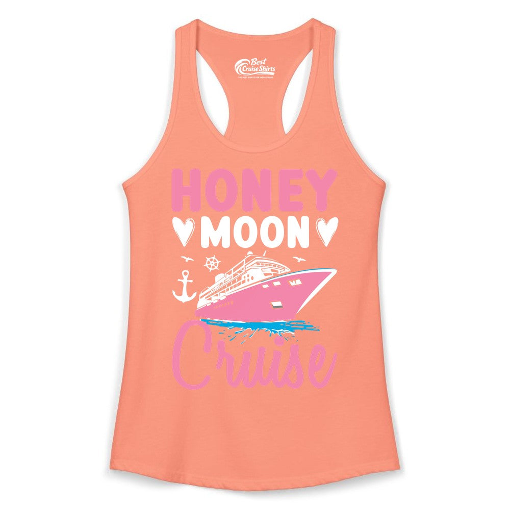 Honeymoon Cruise Shirt - Romantic Nautical Couple Vacation Outfit (Ladies Tank) in Solid Light Orange - Honeymoon Cruise Shirt - Romantic Nautical Hearts Couple Apparel