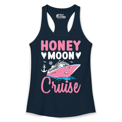 Honeymoon Cruise Shirt - Romantic Nautical Couple Vacation Outfit (Ladies Tank) in Solid Midnight Navy - Honeymoon Cruise Shirt - Romantic Nautical Hearts Couple Apparel