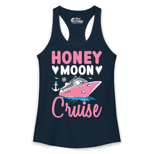 Honeymoon Cruise Shirt - Romantic Nautical Couple Vacation Outfit (Ladies Tank) in Solid Midnight Navy - Honeymoon Cruise Shirt - Romantic Nautical Hearts Couple Apparel