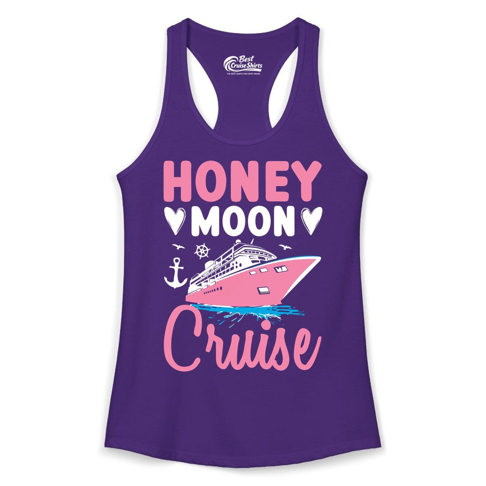 Honeymoon Cruise Shirt - Romantic Nautical Couple Vacation Outfit (Ladies Tank) in Solid Purple Rush - Honeymoon Cruise Shirt - Romantic Nautical Hearts Couple Apparel