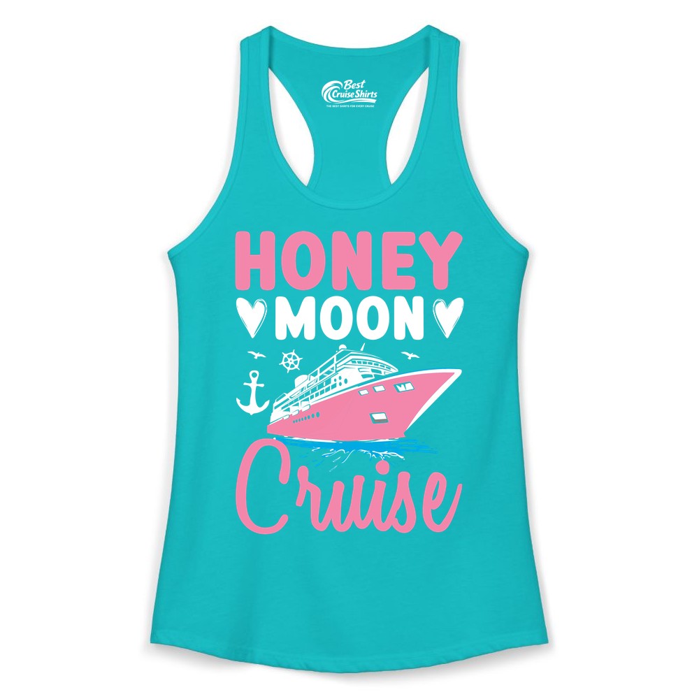 Honeymoon Cruise Shirt - Romantic Nautical Couple Vacation Outfit (Ladies Tank) in Tahiti Blue - Honeymoon Cruise Shirt - Romantic Nautical Hearts Couple Apparel