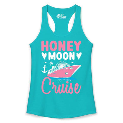 Honeymoon Cruise Shirt - Romantic Nautical Couple Vacation Outfit (Ladies Tank) in Tahiti Blue - Honeymoon Cruise Shirt - Romantic Nautical Hearts Couple Apparel