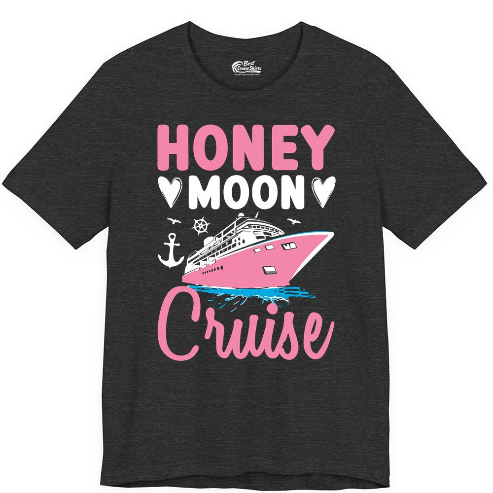 Honeymoon Cruise Shirt - Romantic Nautical Couple Vacation Outfit (Premium Tee) in Dark Grey Heather - Honeymoon Cruise Shirt - Romantic Nautical Hearts Couple Apparel