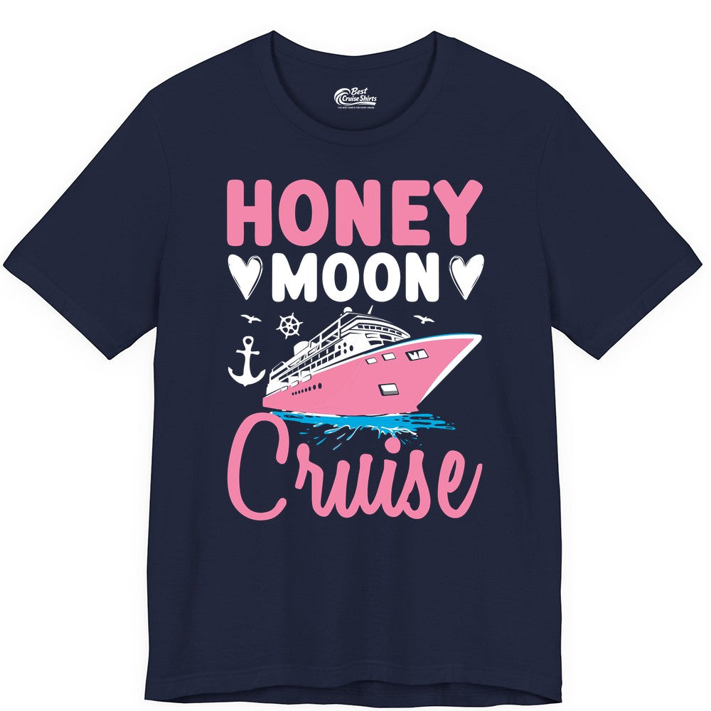 Honeymoon Cruise Shirt - Romantic Nautical Couple Vacation Outfit (Premium Tee) in Navy - Honeymoon Cruise Shirt - Romantic Nautical Hearts Couple Apparel