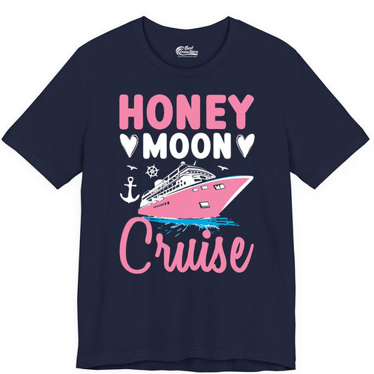 Honeymoon Cruise Shirt - Romantic Nautical Couple Vacation Outfit (Premium Tee) in Navy - Honeymoon Cruise Shirt - Romantic Nautical Hearts Couple Apparel