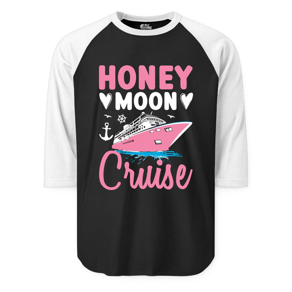 Honeymoon Cruise Shirt - Romantic Nautical Couple Vacation Outfit (Raglan) in BlackWhite - Honeymoon Cruise Shirt - Romantic Nautical Hearts Couple Apparel