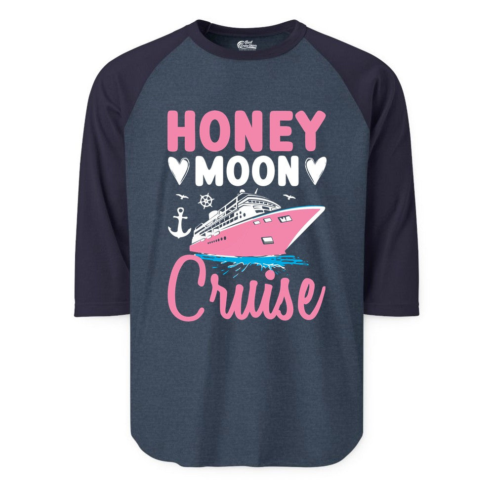 Honeymoon Cruise Shirt - Romantic Nautical Couple Vacation Outfit (Raglan) in Heather DenimNavy - Honeymoon Cruise Shirt - Romantic Nautical Hearts Couple Apparel