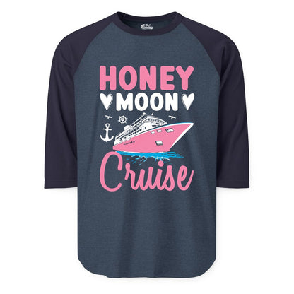 Honeymoon Cruise Shirt - Romantic Nautical Couple Vacation Outfit (Raglan) in Heather DenimNavy - Honeymoon Cruise Shirt - Romantic Nautical Hearts Couple Apparel