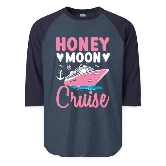 Honeymoon Cruise Shirt - Romantic Nautical Couple Vacation Outfit (Raglan) in Heather DenimNavy - Honeymoon Cruise Shirt - Romantic Nautical Hearts Couple Apparel