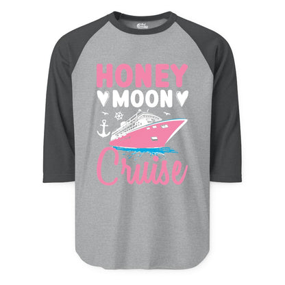 Honeymoon Cruise Shirt - Romantic Nautical Couple Vacation Outfit (Raglan) in Heather GreyHeather Charcoal - Honeymoon Cruise Shirt - Romantic Nautical Hearts Couple Apparel