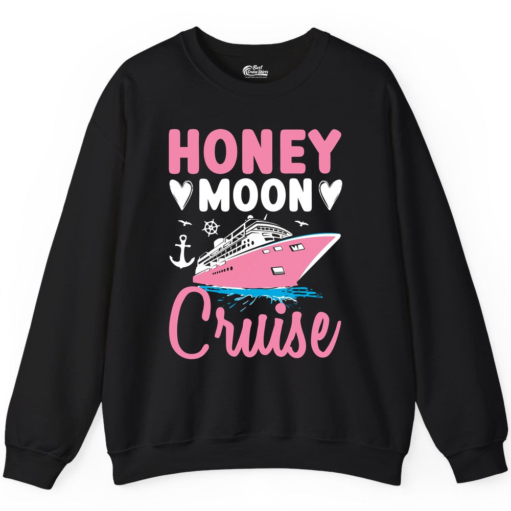 Honeymoon Cruise Shirt - Romantic Nautical Couple Vacation Outfit (Sweatshirt) in Black - Honeymoon Cruise Shirt - Romantic Nautical Hearts Couple Apparel