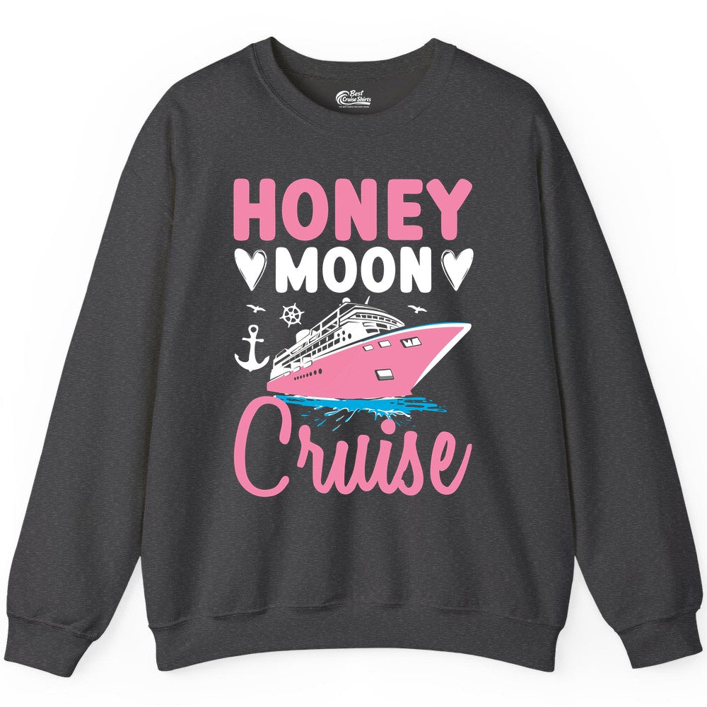 Honeymoon Cruise Shirt - Romantic Nautical Couple Vacation Outfit (Sweatshirt) in Dark Heather - Honeymoon Cruise Shirt - Romantic Nautical Hearts Couple Apparel