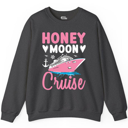 Honeymoon Cruise Shirt - Romantic Nautical Couple Vacation Outfit (Sweatshirt) in Dark Heather - Honeymoon Cruise Shirt - Romantic Nautical Hearts Couple Apparel
