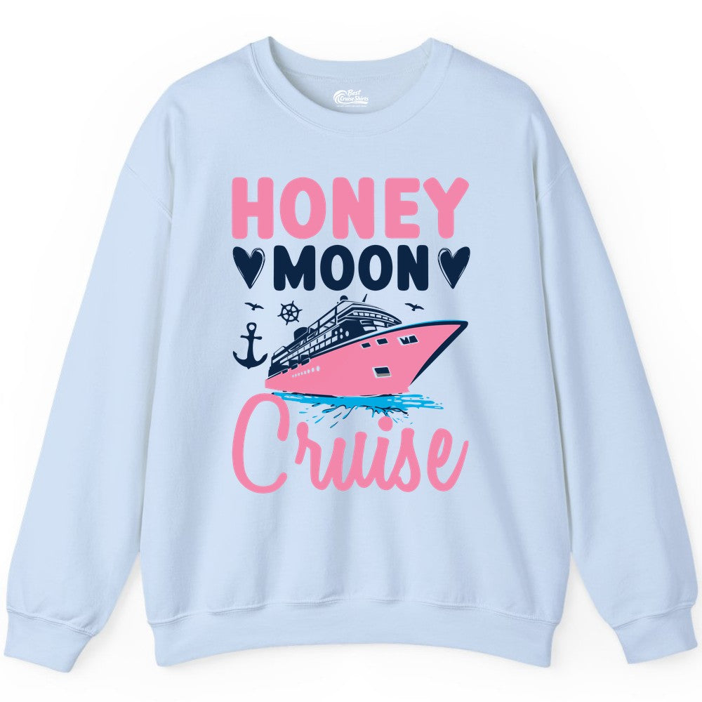 Honeymoon Cruise Shirt - Romantic Nautical Couple Vacation Outfit (Sweatshirt) in Light Blue - Honeymoon Cruise Shirt - Romantic Nautical Hearts Couple Apparel