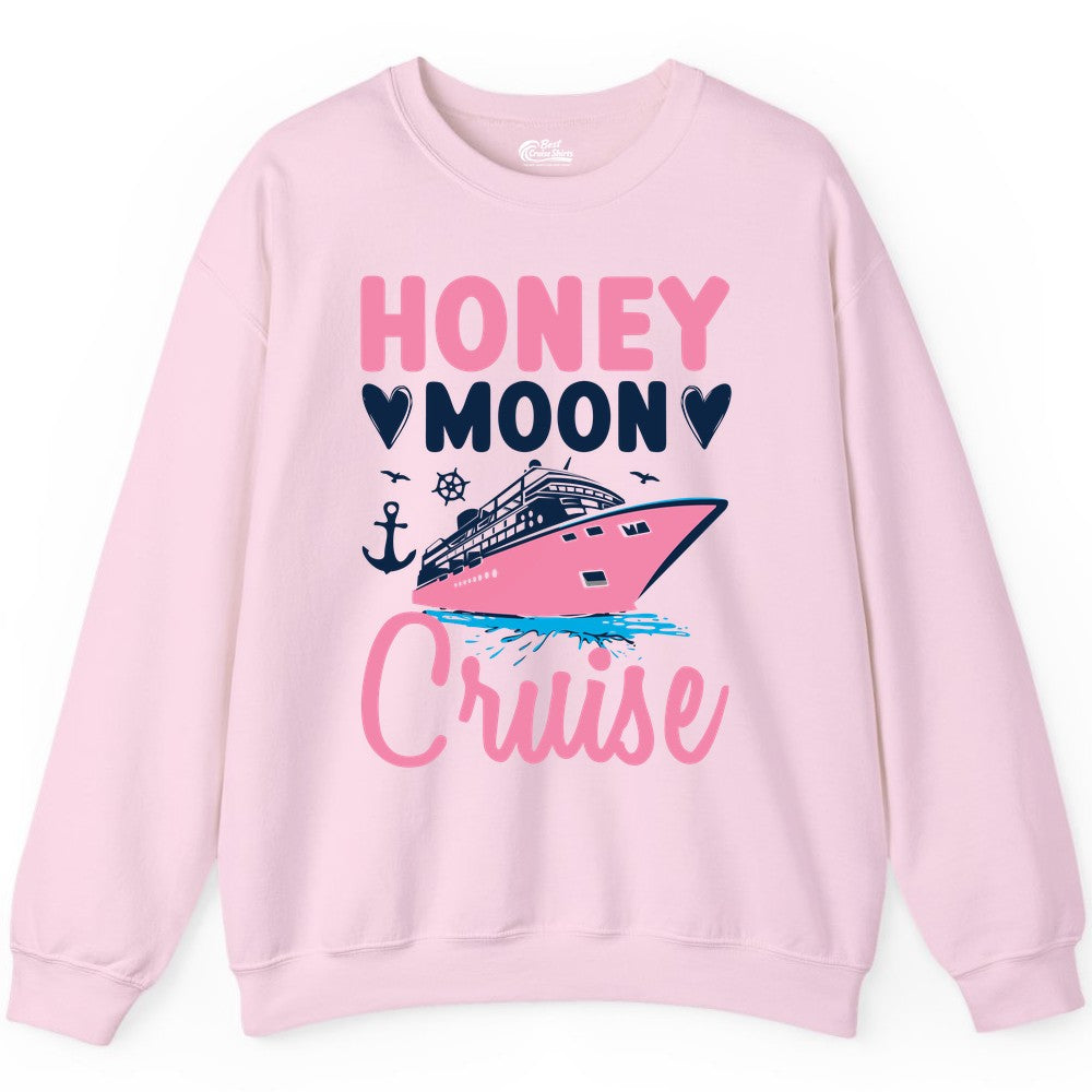 Honeymoon Cruise Shirt - Romantic Nautical Couple Vacation Outfit (Sweatshirt) in Light Pink - Honeymoon Cruise Shirt - Romantic Nautical Hearts Couple Apparel