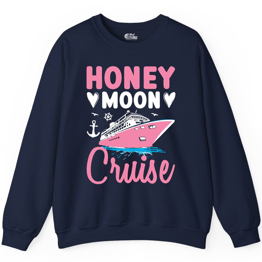 Honeymoon Cruise Shirt - Romantic Nautical Couple Vacation Outfit (Sweatshirt) in Navy - Honeymoon Cruise Shirt - Romantic Nautical Hearts Couple Apparel