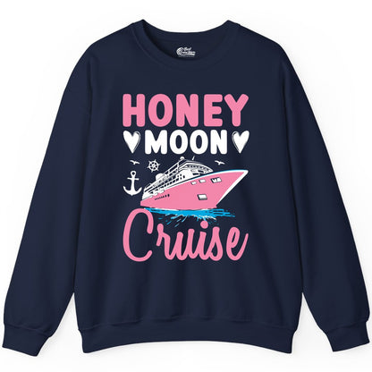 Honeymoon Cruise Shirt - Romantic Nautical Couple Vacation Outfit (Sweatshirt) in Navy - Honeymoon Cruise Shirt - Romantic Nautical Hearts Couple Apparel