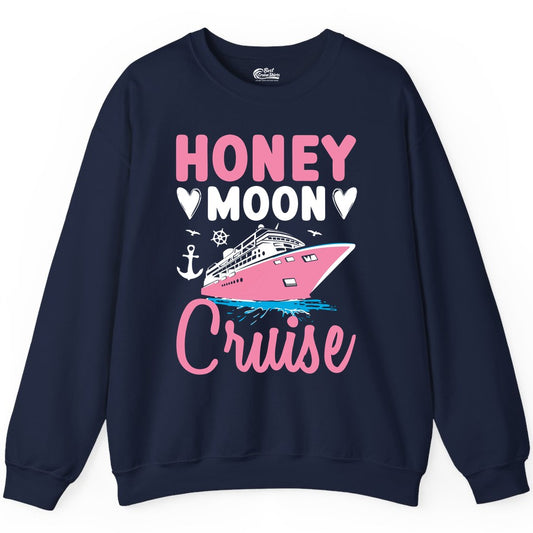 Honeymoon Cruise Shirt - Romantic Nautical Couple Vacation Outfit (Sweatshirt) in Navy - Honeymoon Cruise Shirt - Romantic Nautical Hearts Couple Apparel