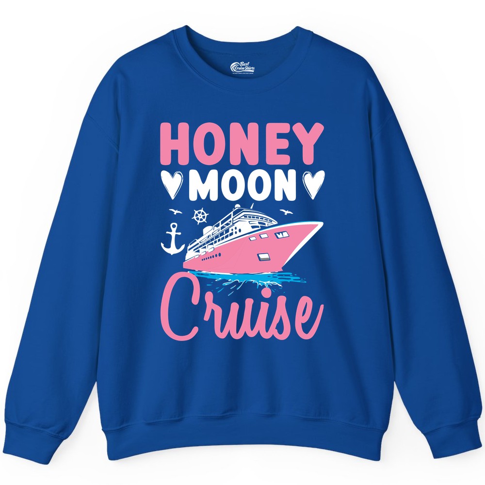Honeymoon Cruise Shirt - Romantic Nautical Couple Vacation Outfit (Sweatshirt) in Royal - Honeymoon Cruise Shirt - Romantic Nautical Hearts Couple Apparel