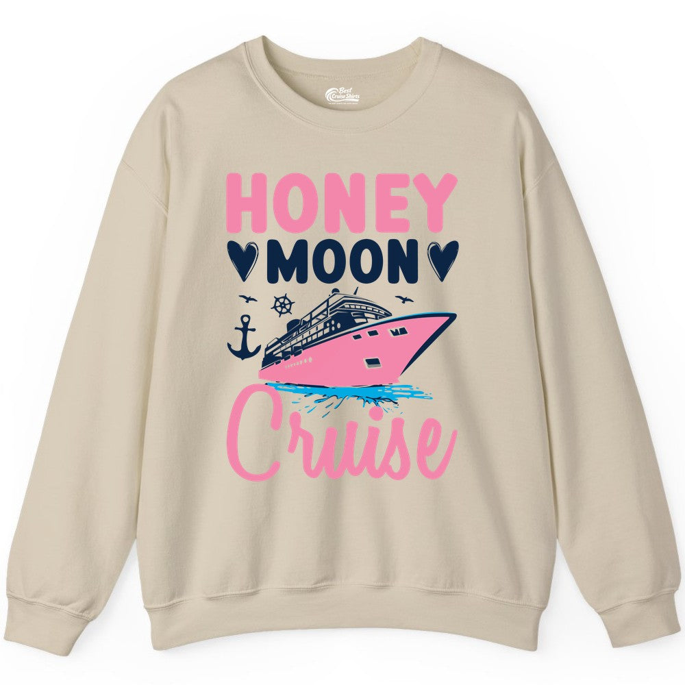 Honeymoon Cruise Shirt - Romantic Nautical Couple Vacation Outfit (Sweatshirt) in Sand - Honeymoon Cruise Shirt - Romantic Nautical Hearts Couple Apparel