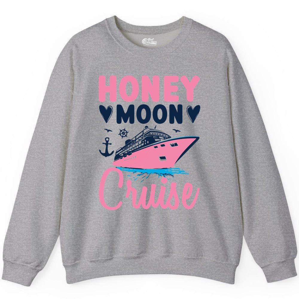Honeymoon Cruise Shirt - Romantic Nautical Couple Vacation Outfit (Sweatshirt) in Sport Grey - Honeymoon Cruise Shirt - Romantic Nautical Hearts Couple Apparel