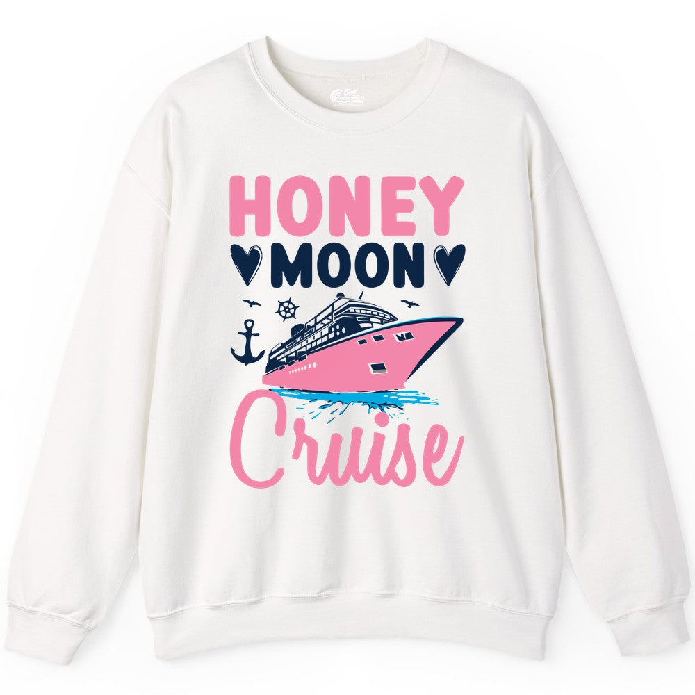 Honeymoon Cruise Shirt - Romantic Nautical Couple Vacation Outfit (Sweatshirt) in White - Honeymoon Cruise Shirt - Romantic Nautical Hearts Couple Apparel