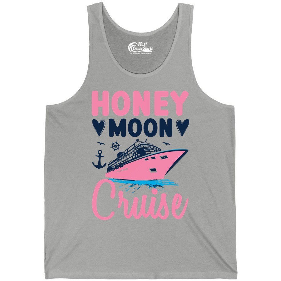 Honeymoon Cruise Shirt - Romantic Nautical Couple Vacation Outfit (Tank Top) in Athletic Heather - Honeymoon Cruise Shirt - Romantic Nautical Hearts Couple Apparel