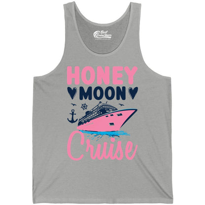 Honeymoon Cruise Shirt - Romantic Nautical Couple Vacation Outfit (Tank Top) in Athletic Heather - Honeymoon Cruise Shirt - Romantic Nautical Hearts Couple Apparel