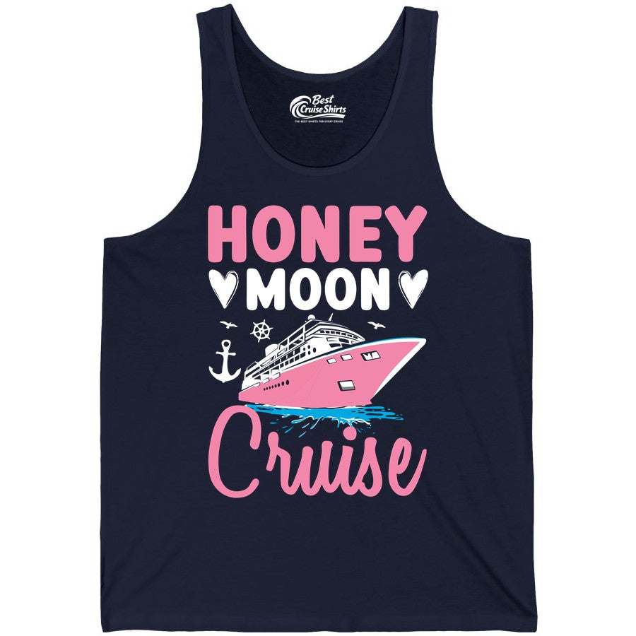 Honeymoon Cruise Shirt - Romantic Nautical Couple Vacation Outfit (Tank Top) in Navy - Honeymoon Cruise Shirt - Romantic Nautical Hearts Couple Apparel