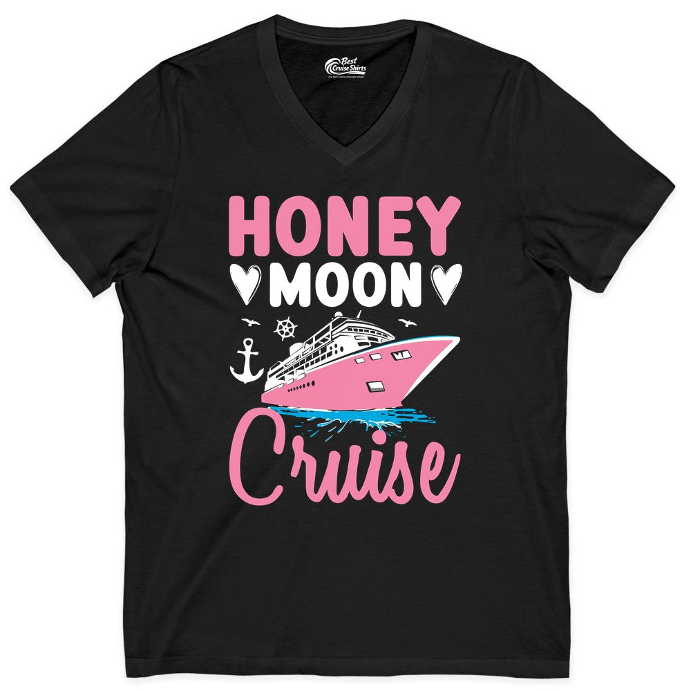 Honeymoon Cruise Shirt - Romantic Nautical Couple Vacation Outfit (V-Neck) in Black - Honeymoon Cruise Shirt - Romantic Nautical Hearts Couple Apparel