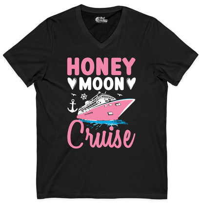 Honeymoon Cruise Shirt - Romantic Nautical Couple Vacation Outfit (V-Neck) in Black - Honeymoon Cruise Shirt - Romantic Nautical Hearts Couple Apparel