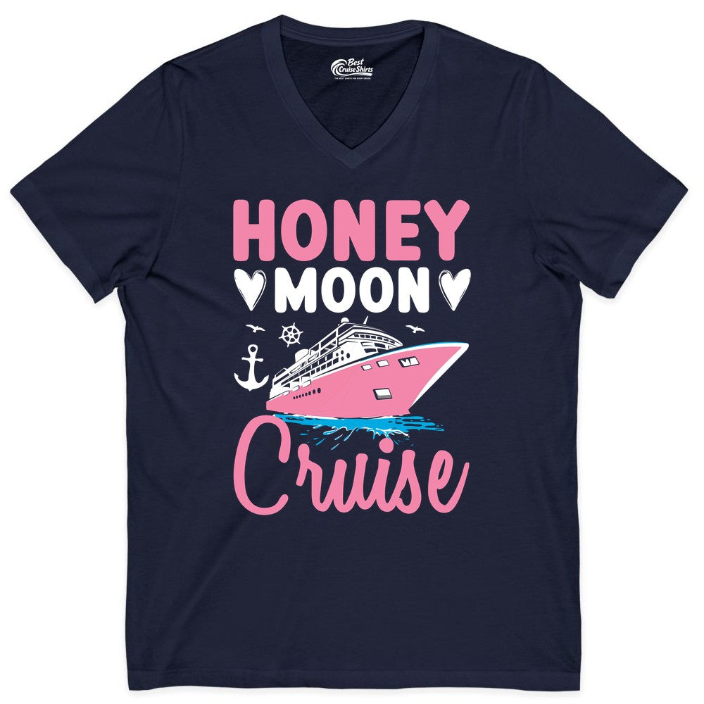 Honeymoon Cruise Shirt - Romantic Nautical Couple Vacation Outfit (V-Neck) in Navy - Honeymoon Cruise Shirt - Romantic Nautical Hearts Couple Apparel