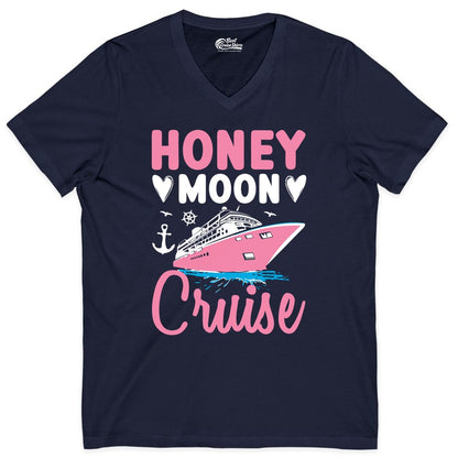 Honeymoon Cruise Shirt - Romantic Nautical Couple Vacation Outfit (V-Neck) in Navy - Honeymoon Cruise Shirt - Romantic Nautical Hearts Couple Apparel