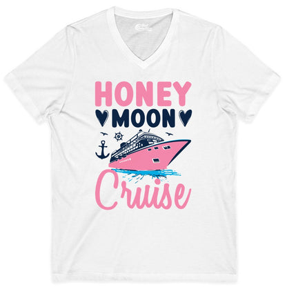 Honeymoon Cruise Shirt - Romantic Nautical Couple Vacation Outfit (V-Neck) in White - Honeymoon Cruise Shirt - Romantic Nautical Hearts Couple Apparel