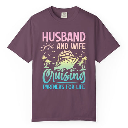 Husband and Wife Cruising Shirt - Romantic Tropical Cruise Apparel (Comfort Color) in Berry - Husband and Wife Cruising Shirt - Romantic Tropical Sunset Partners