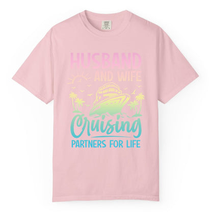 Husband and Wife Cruising Shirt - Romantic Tropical Cruise Apparel (Comfort Color) in Blossom - Husband and Wife Cruising Shirt - Romantic Tropical Sunset Partners