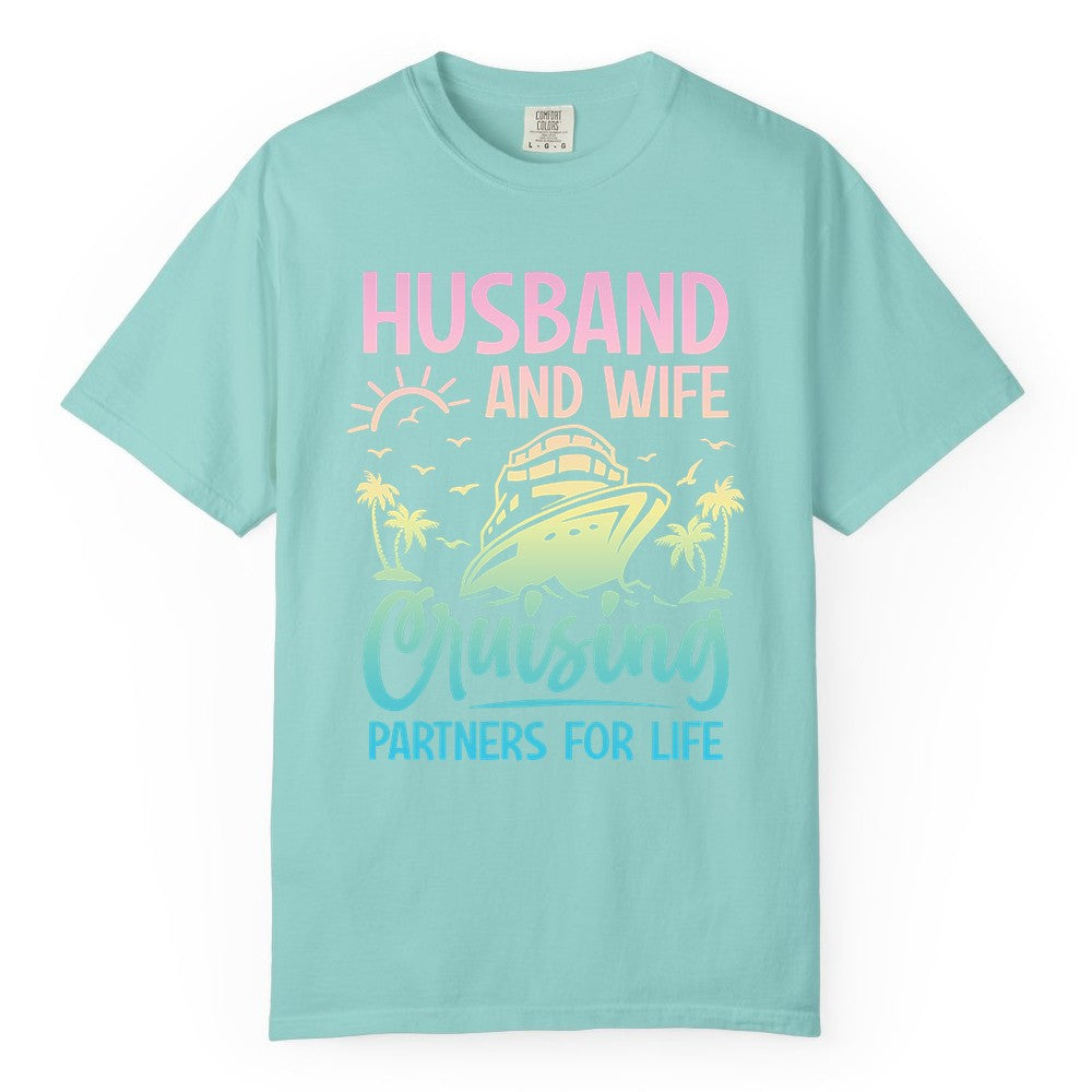 Husband and Wife Cruising Shirt - Romantic Tropical Cruise Apparel (Comfort Color) in Chalky Mint - Husband and Wife Cruising Shirt - Romantic Tropical Sunset Partners