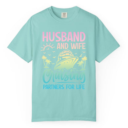 Husband and Wife Cruising Shirt - Romantic Tropical Cruise Apparel (Comfort Color) in Chalky Mint - Husband and Wife Cruising Shirt - Romantic Tropical Sunset Partners