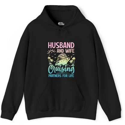 Husband and Wife Cruising Shirt - Romantic Tropical Cruise Apparel (Hoodie) in Black - Husband and Wife Cruising Shirt - Romantic Tropical Sunset Partners