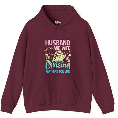 Husband and Wife Cruising Shirt - Romantic Tropical Cruise Apparel (Hoodie) in Maroon - Husband and Wife Cruising Shirt - Romantic Tropical Sunset Partners