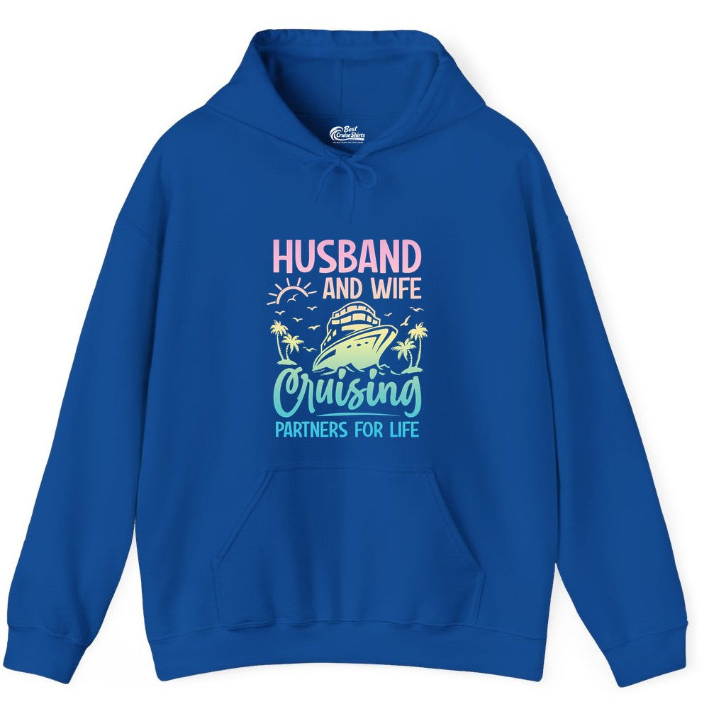 Husband and Wife Cruising Shirt - Romantic Tropical Cruise Apparel (Hoodie) in Royal - Husband and Wife Cruising Shirt - Romantic Tropical Sunset Partners
