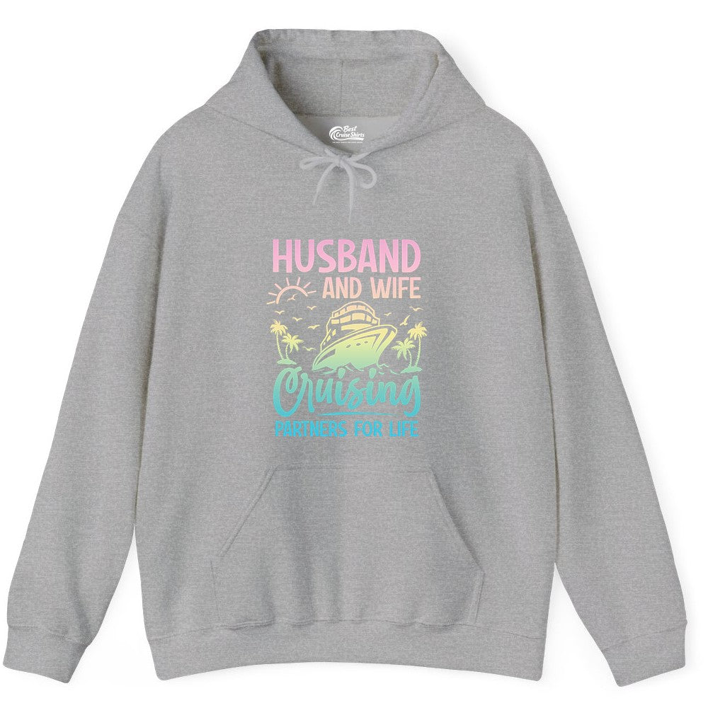Husband and Wife Cruising Shirt - Romantic Tropical Cruise Apparel (Hoodie) in Sport Grey - Husband and Wife Cruising Shirt - Romantic Tropical Sunset Partners