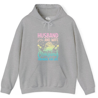 Husband and Wife Cruising Shirt - Romantic Tropical Cruise Apparel (Hoodie) in Sport Grey - Husband and Wife Cruising Shirt - Romantic Tropical Sunset Partners